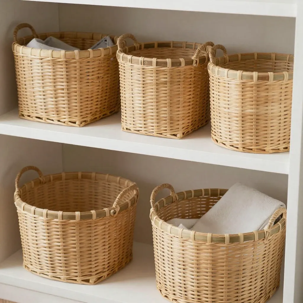 Organized minimalist bedroom with natural elements